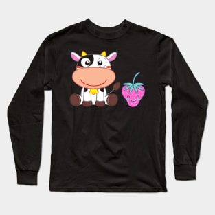 Strawberry Cow Bestfriends, Cute , Cartoon Long Sleeve T-Shirt